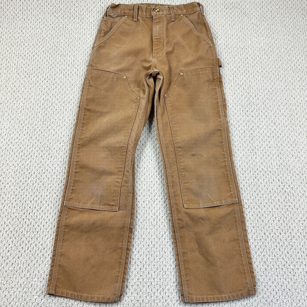 Vintage Carhartt Pants Men 28x30 Brown Loose Fit Double Knee Carpenter USA Made